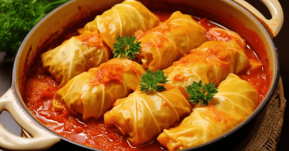 Голубцы — капустные рулетики с мясом и рисом в томатном соусе